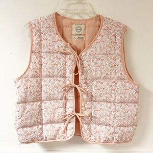 Stoosh Pink Floral Quilted Tie Close Vest Women's Size Large Spring
